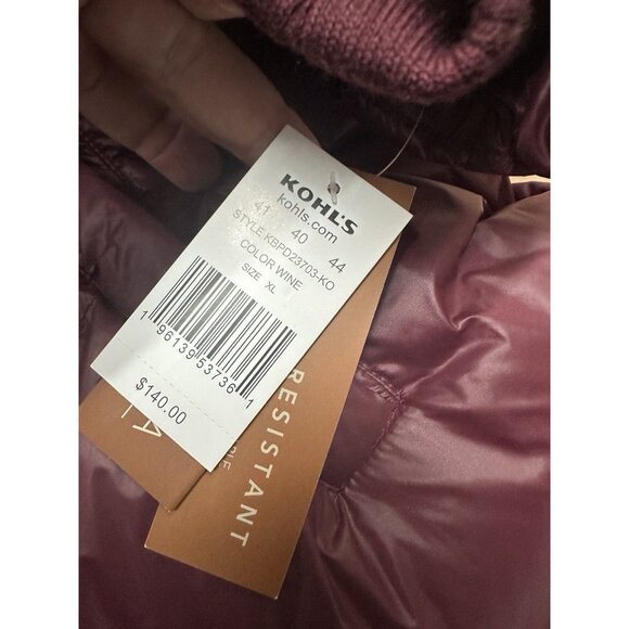 Koolaburra By UGG Corduroy Nylon Mid Weight Puffer Jacket Wine Color XL NWTs - Picture 5 of 8